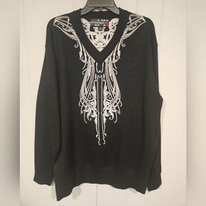 Royal Prestige Mens 2XL Geometric Embroidered Pullover Sweater Black Vintage